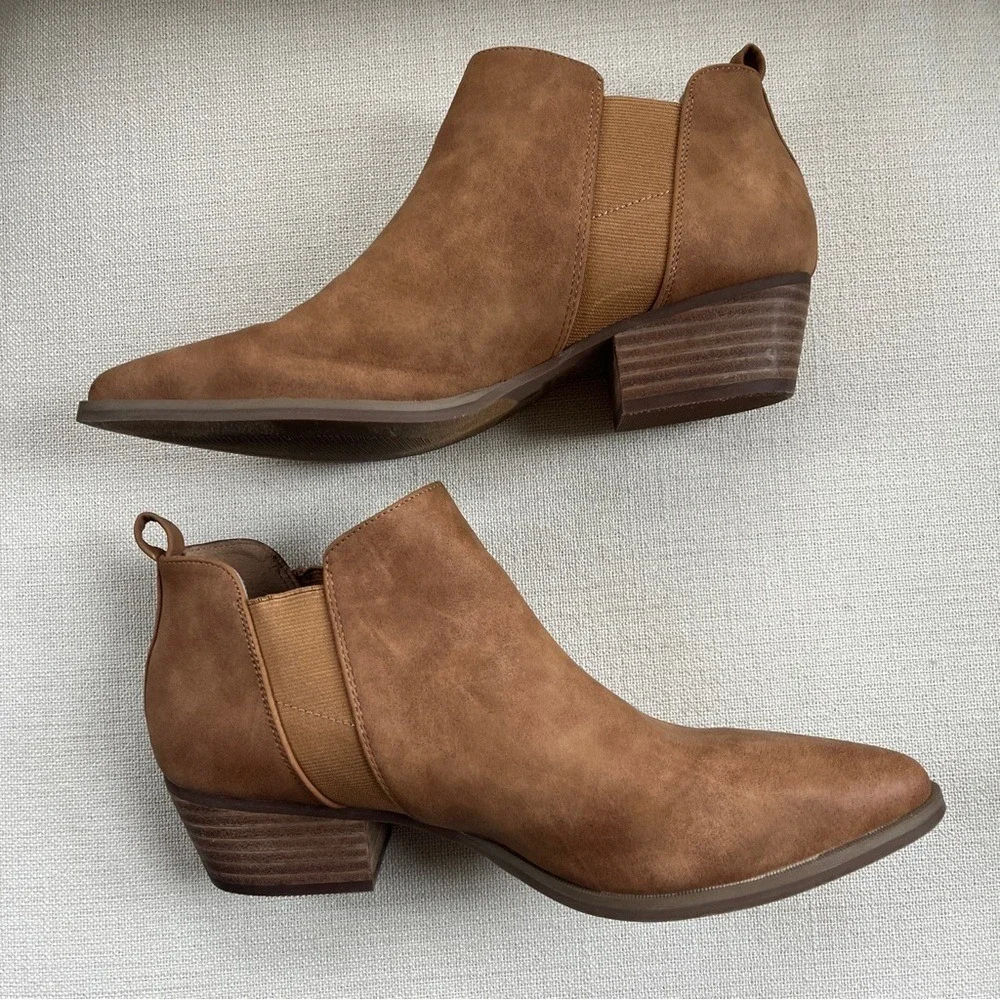 Report Faux Leather Suede Ankle Boot Tan Suede Women's‎ 9.5 Western Block Heel